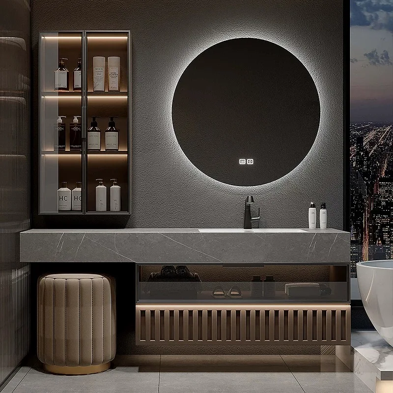 Luxury Modern Black Bathroom Cabinet Set Includes Smart Mirror Copper Drawer Contemporary Luxury Dresser