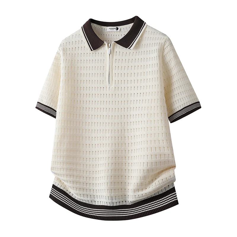 

2026 Summer New Luxury Trendy Brand Lapel Short-sleeved Knitted POLO Shirt for Men's Loose Casual Breathable Zipper Design Top