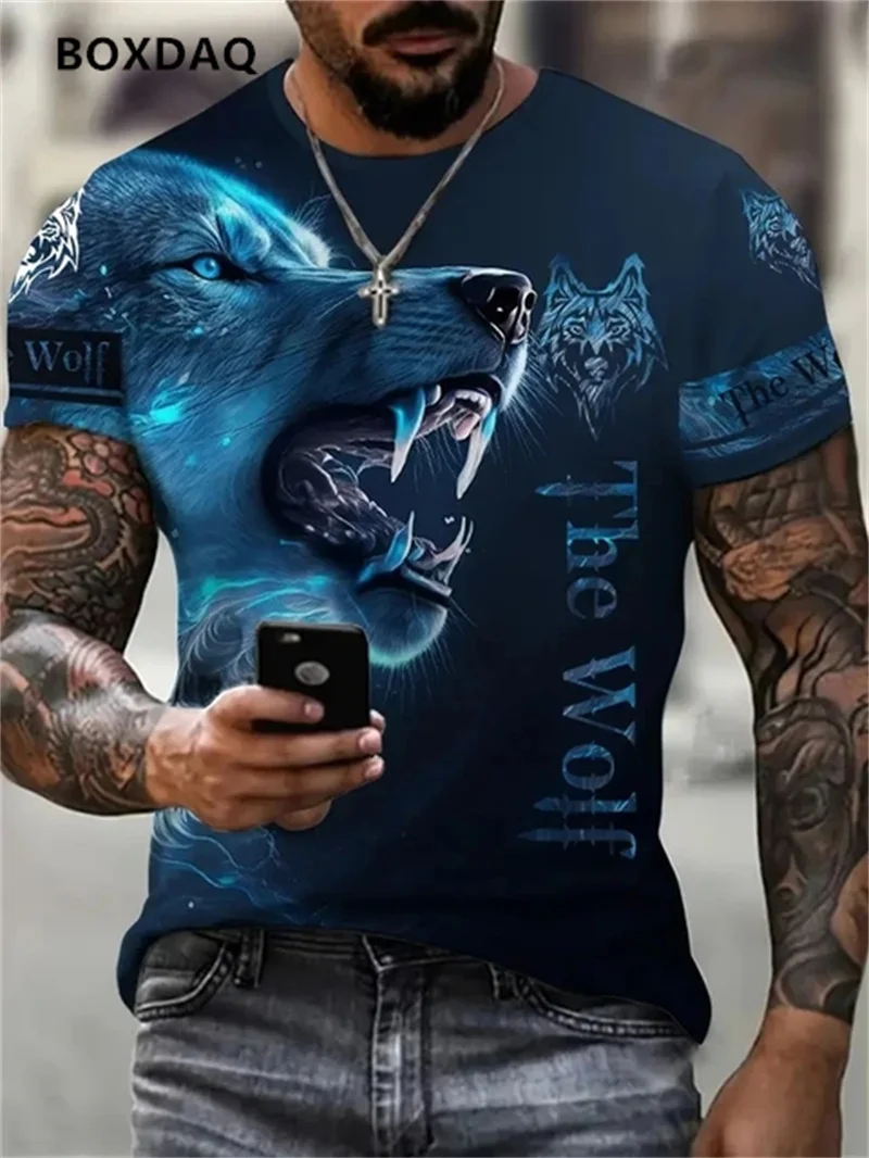 Fashion 3D Wolf Men\'s T-Shirt Hip Hop Trend Harajuku Clothes 3d Animal Print Tee Casual O-Neck Short Sleeve Summer Oversize Tops