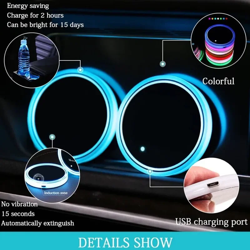 Car Luminous Water Cup Coaster 7 Colorful Car Led Atmosphere Light For JAC Refine J3 J2 S5 Cupmat Ambience Interior Accessories