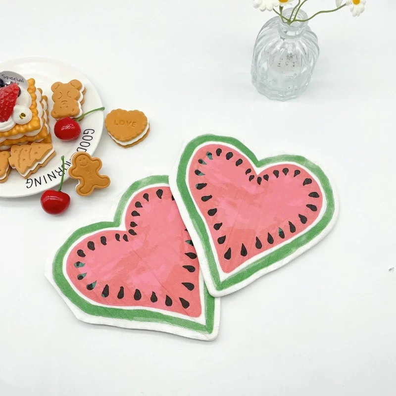 Shaped watermelon cut edge colorful printed napkins ins fun cartoon party is banquet pure wood paddle dessert placemats 20pcs