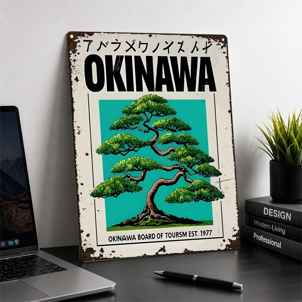 Okinawa Bonsai Travel Printed Poster Retro Graphic Wall Art For Living Room Personalized Aluminum Metal Sign Explorer Gift Idea