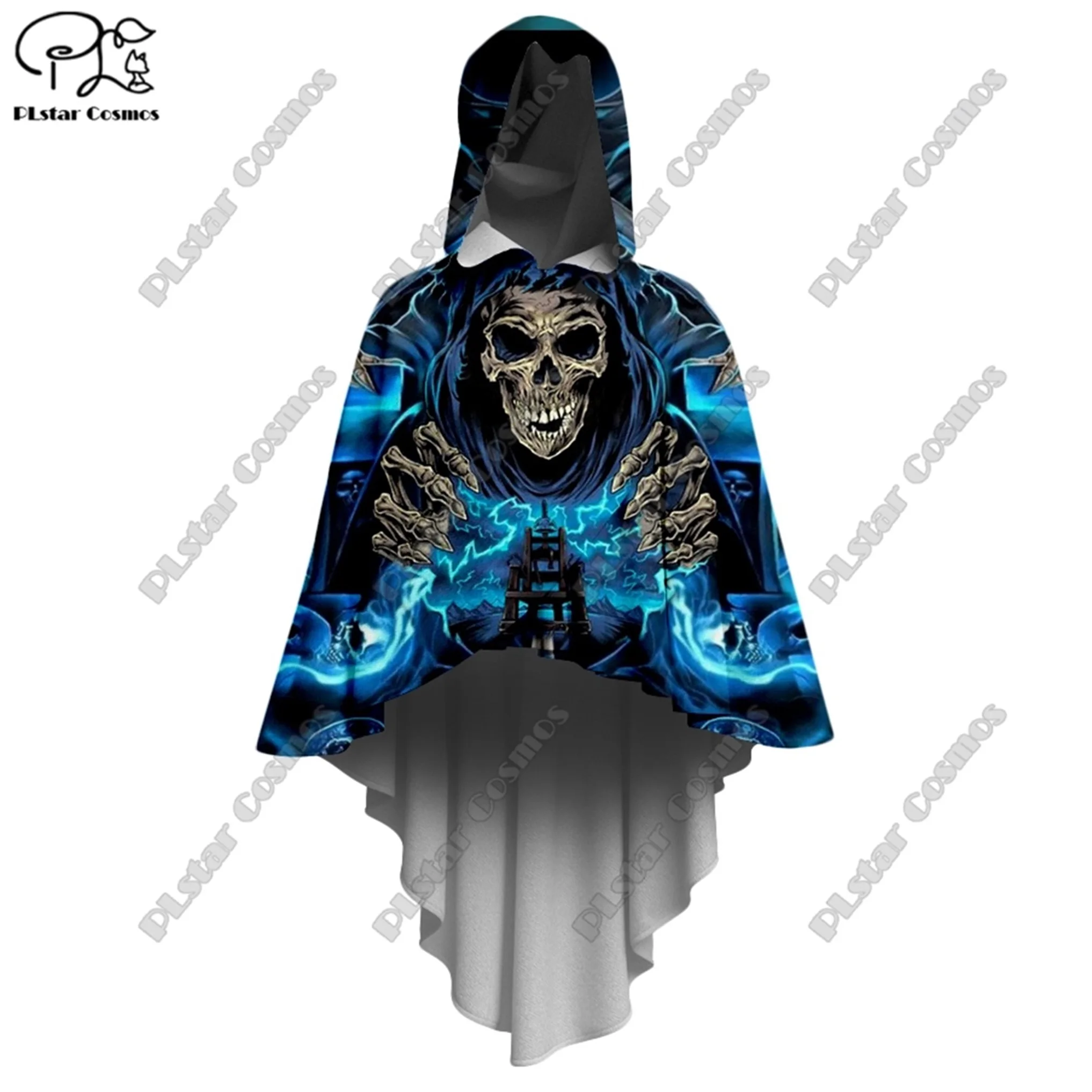 

PLSTAR COSMOS New 3D Printed Halloween Horror Series Death Skull Crow Owl Pattern Women's Hooded Cloak Irregular Cloak K-7