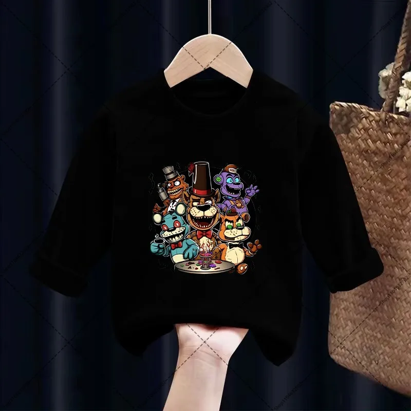 FNAF Long Sleeves Five Nights At Freddys Boys Girls Spring Thin T Shirts Cartoon Anime Pattern Printed T-Shirt Birthday Gifts