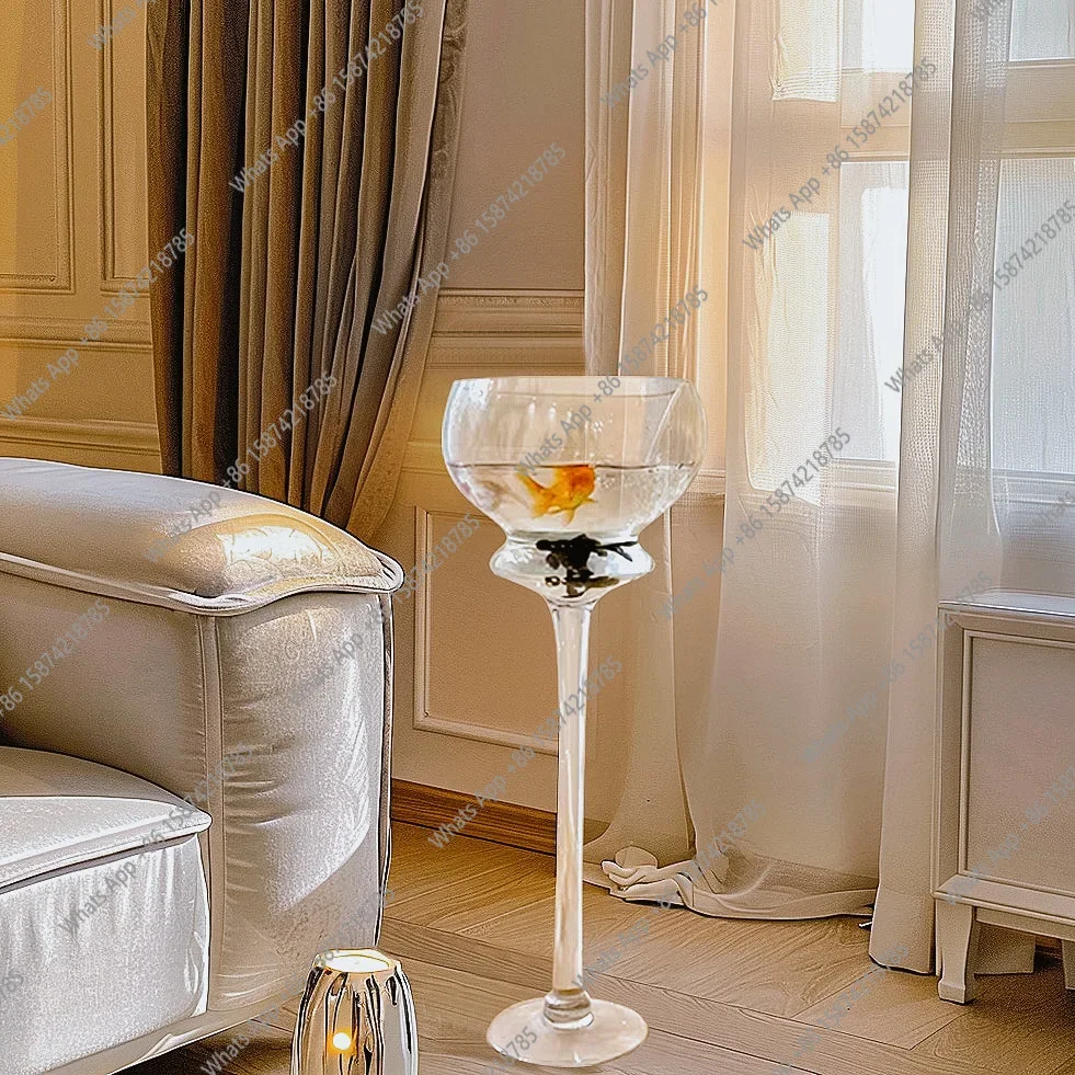 A63 Large wine glass fish tank glass transparent floor wine glass type vertical tall living room small vase