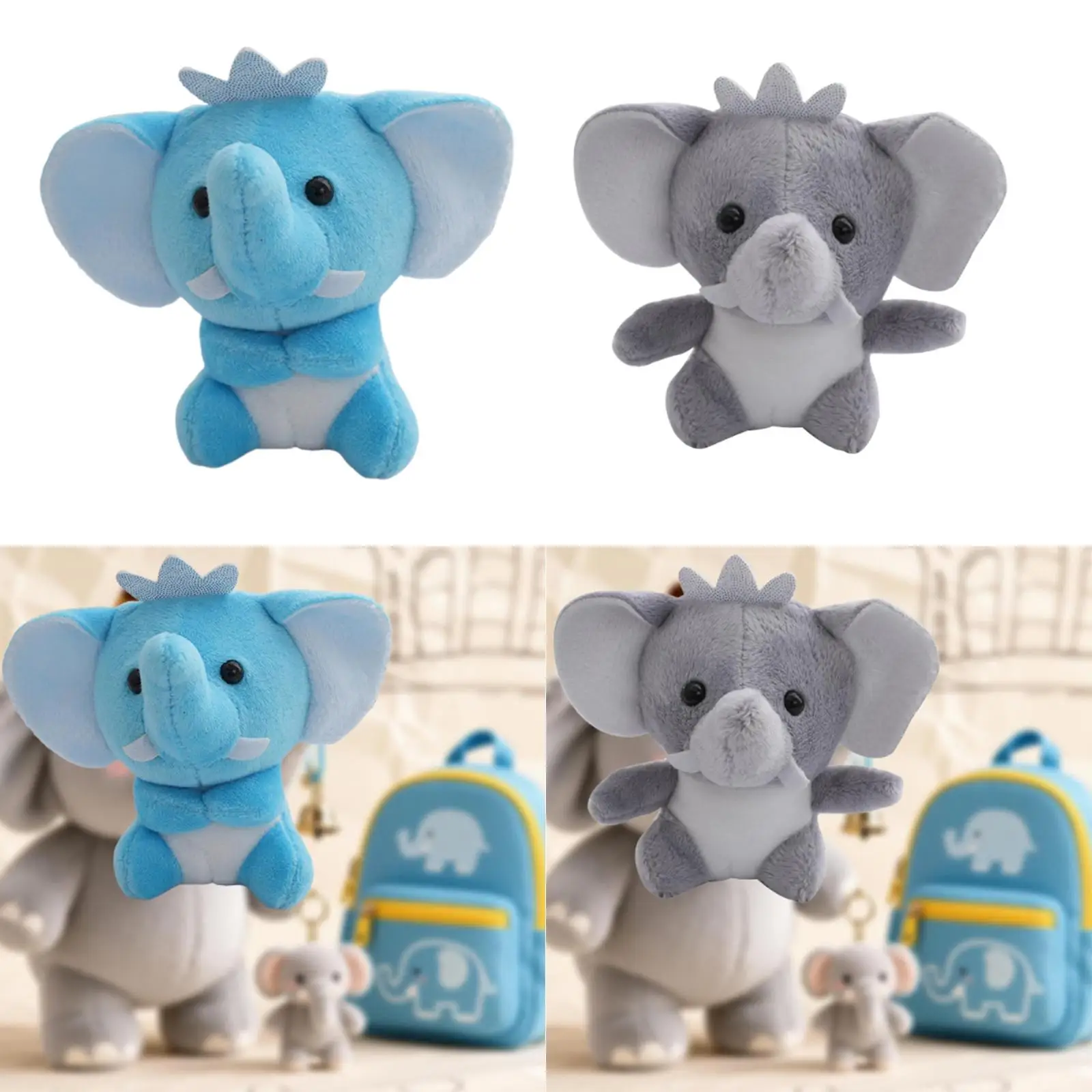 Portachiavi Peluche Mini Elefante Carino, Giocattolo Morbido Imbottito per Decorazione di Zaini, Borse e Regali