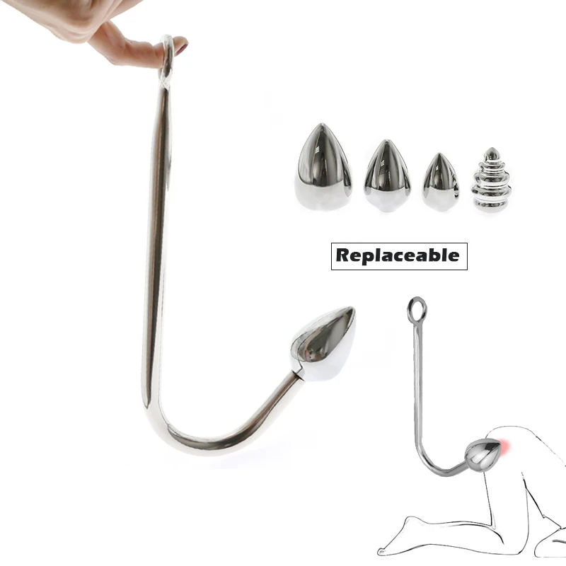 Stainless steel Replaceable anal hook with beads hole metal butt plug anus fart putty slave Prostate Massager BDSM toys