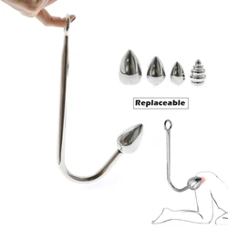 Stainless steel Replaceable anal hook with beads hole metal butt plug anus fart putty slave Prostate Massager BDSM toys