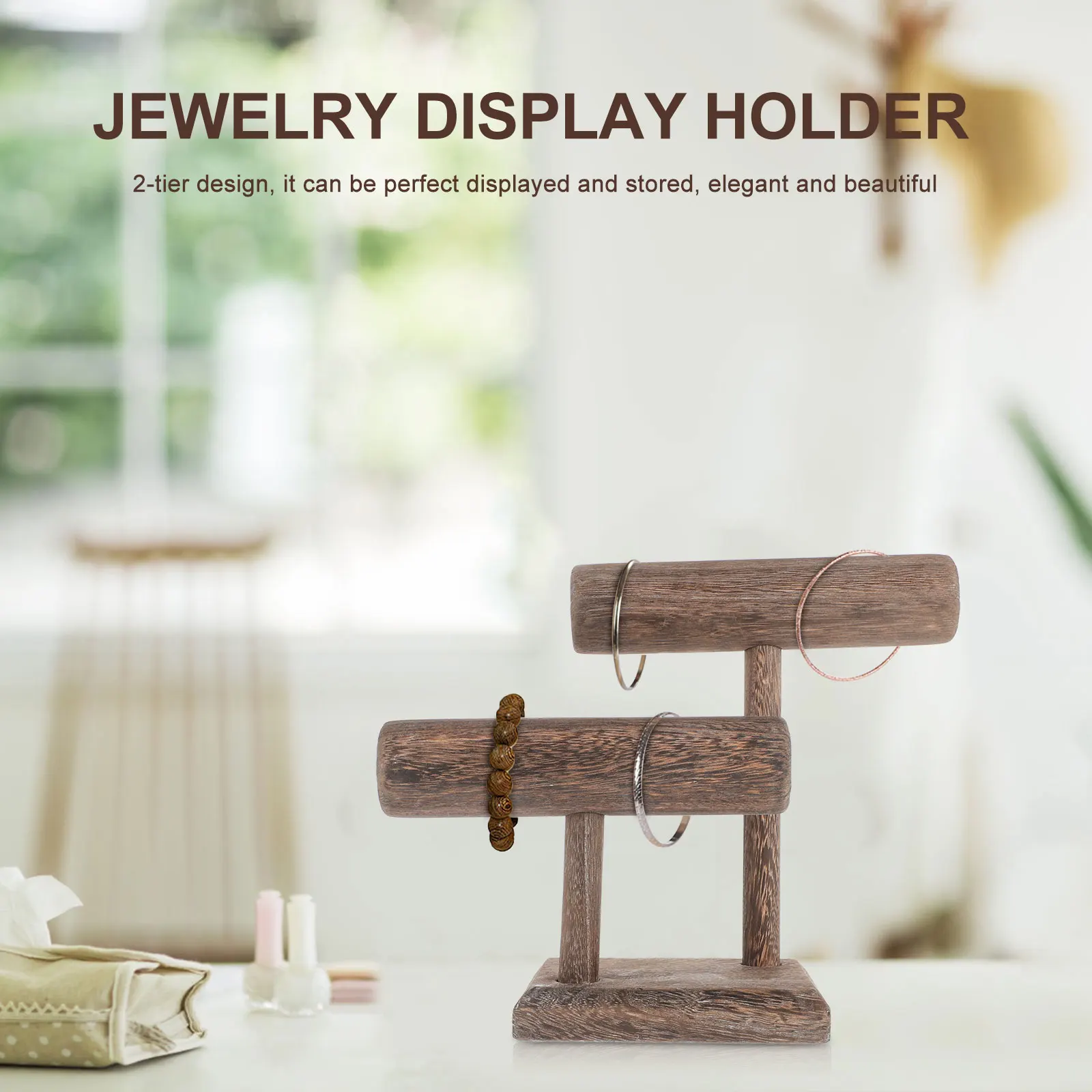 

Solid Wood Display St Retro Style 2 Tier Bracelet Rack ganizer Necklace Storage Jewelry ganizer Holder Elegant Wooden Holder