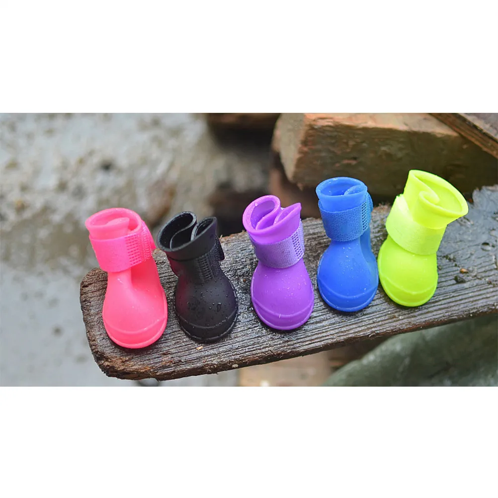 Pet Dog Puppy Candy Color Rain Shoes Size S Pink Waterproof Anti-Slip Rubber Boots Perfect for Wet Mud