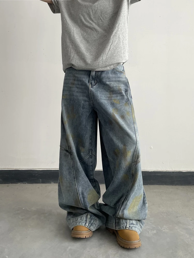 American Street Style Cargo Pants for Women Baggy Vintage Blue New Wide Leg Oversized Denim Pants Women Loose Design Y2k Jeans