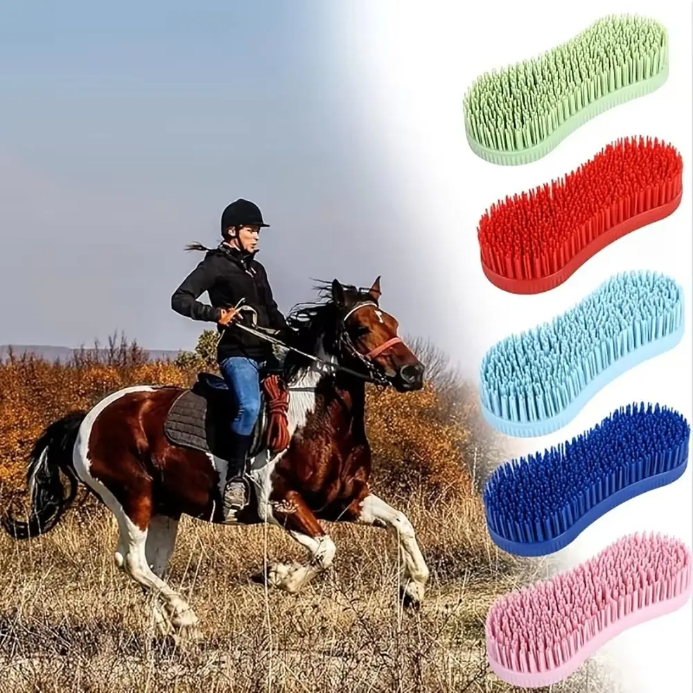 Colorful Horse Grooming Brush Equestrian Massage Tool Silicone Horse Accessories for Effective Cleaning Care Hard Bristle