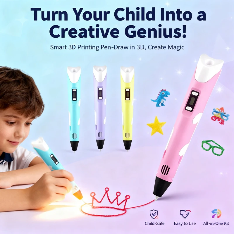 3D Pen 3D Print Pen Set for Children DIY Pens Children's Birthday Creative Gift Toys with Power Adapter PLA Filament Travel Box