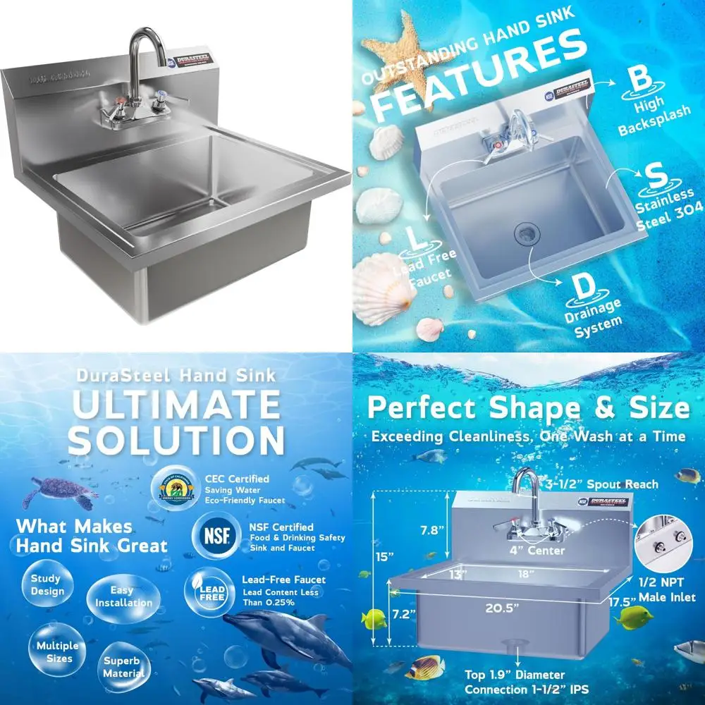 

Commercial Grade 304 Stainless Steel Wall-Mounted Hand Sink with NSF and CEC Certification and Lead-Free Tap