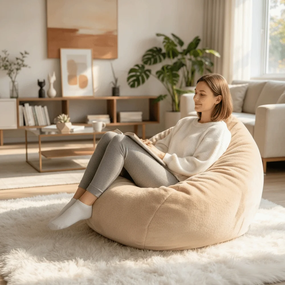 Comfortable Fabric Bean Bag Chair Cover No Filling Washable Lazy Sofa Cover Soft Removable Puff Couch Cover Living Room