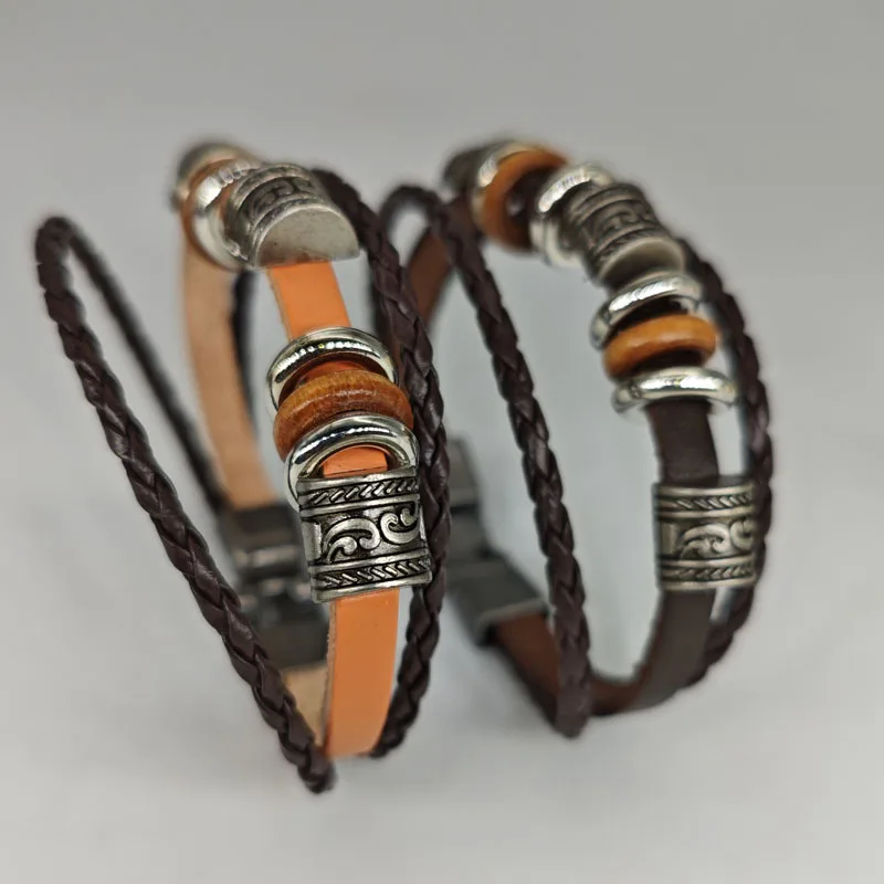 Leather Bracelet Simple Handmade Beaded Multi-layer Bracelet Fashion Popular Men's Niche Auspicious Buckle
