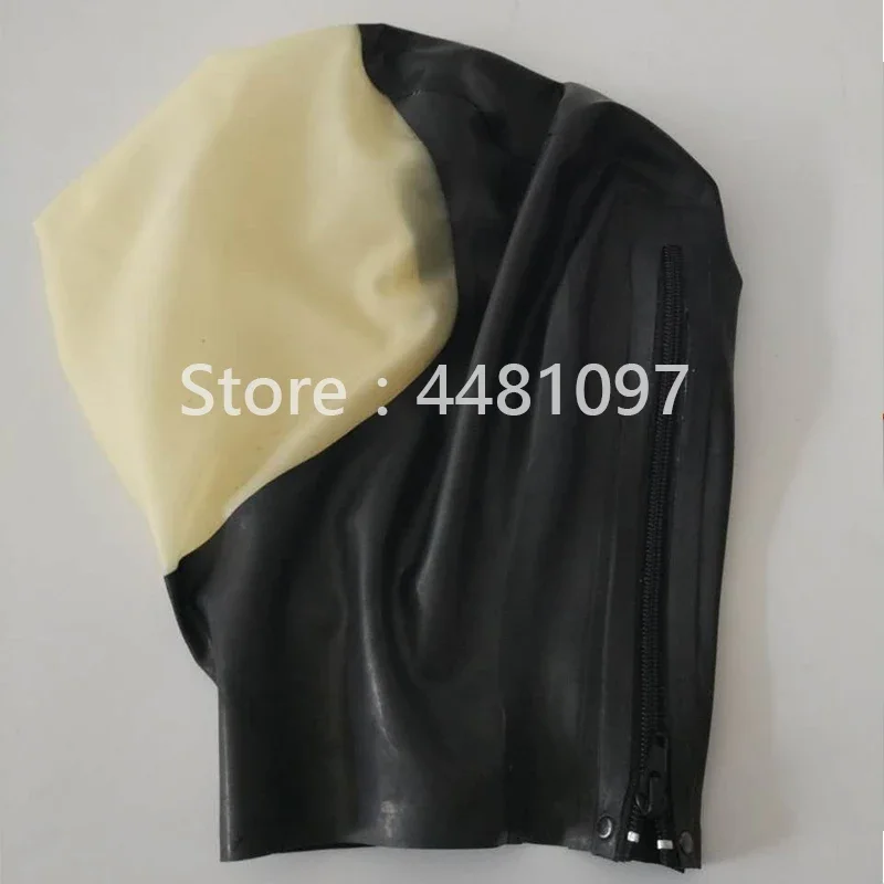 

Handmade Latex Hoods Black with Transparent Rubber Mask with Back Zip for Men Women Cosplay Costumes