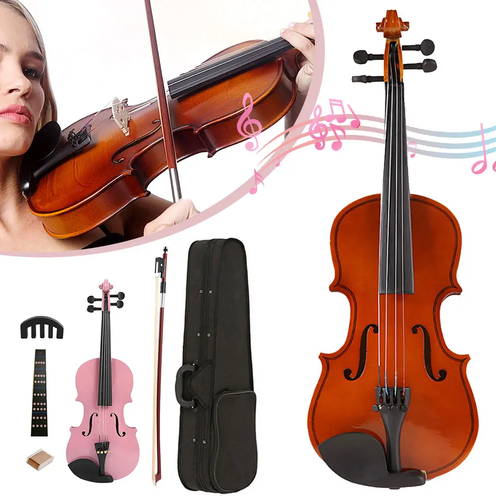 1/8 Size Splint Acoustic Violin with Rosin Bow Case Muffler Beginner Matte Violin Musical Instrumentsfor Beginners and Students