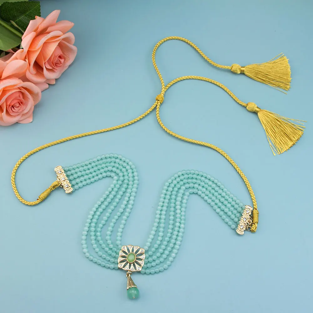Poyasa Moroccan Hairband Hair Rope  Women Pure Hand Beaded Necklace Adjustable Neck strap chain Arabic Bridal Wedding Jewelry