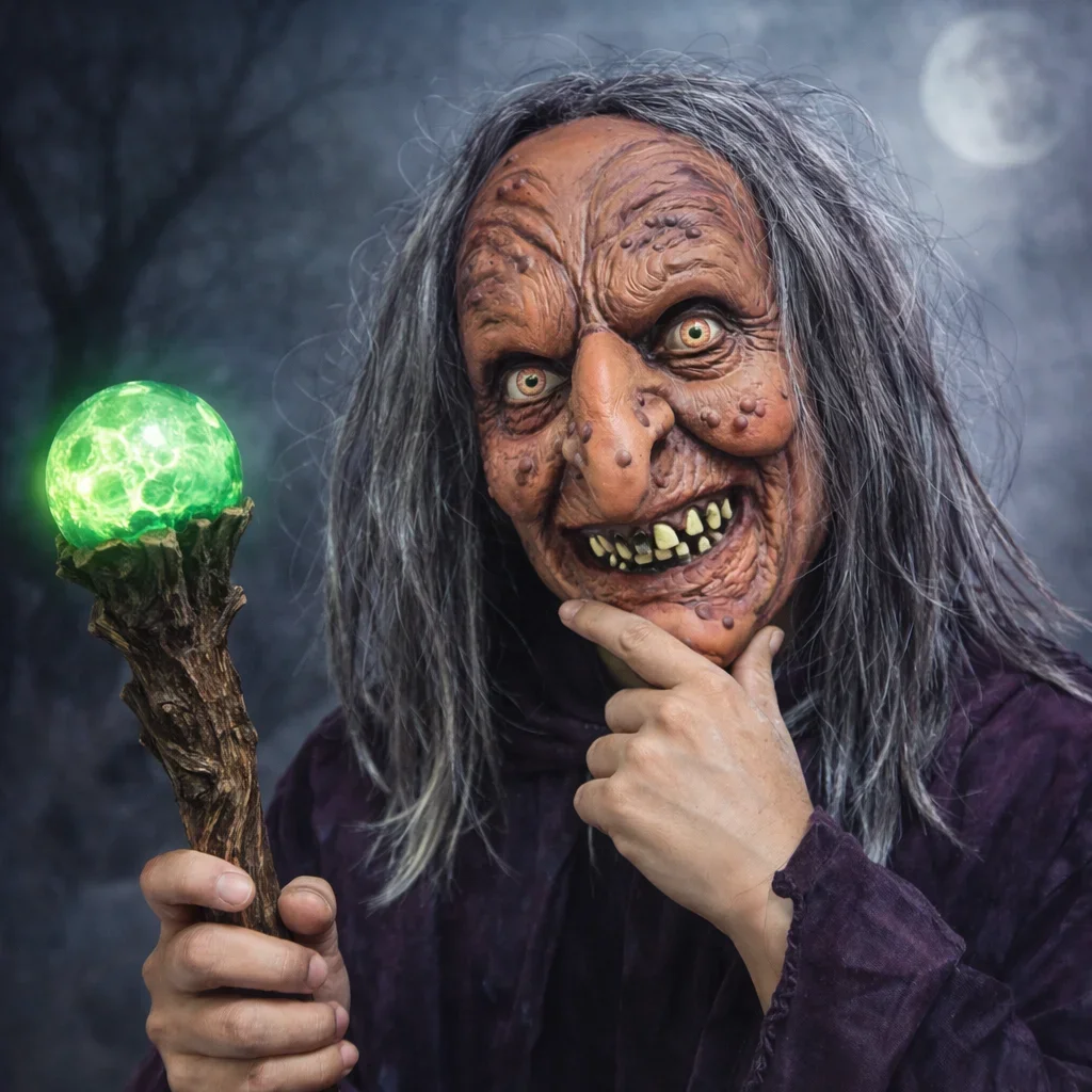 

Detailed Witch Face Mask With Gray Hair Horror Mask For Halloween Costume/Party/Stage Performance