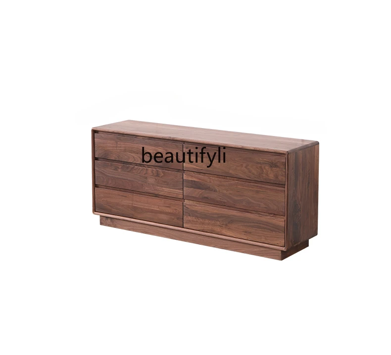 

Solid Wood Chest of Drawers Storage Cabinet North America Black Walnut Wooden Locker Living Room Wall Bedroom Chest of Drawer