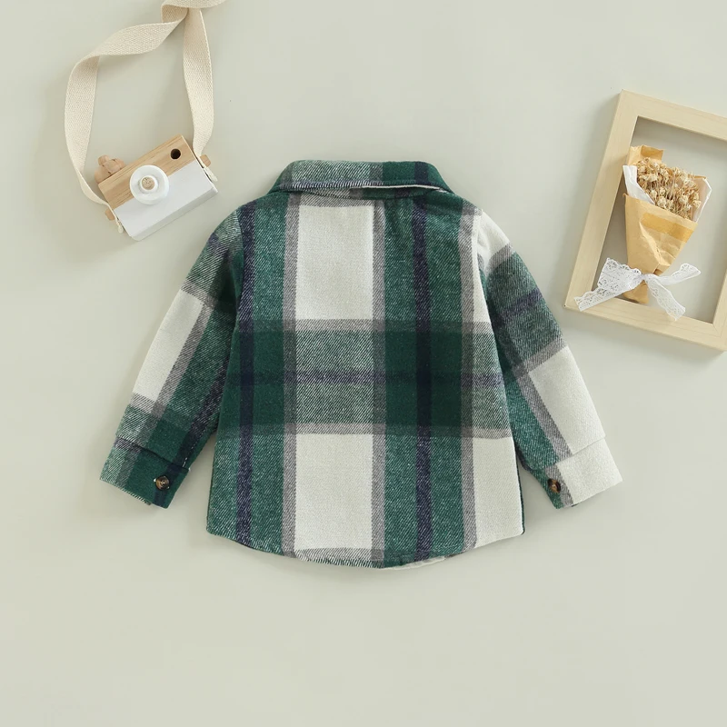 4-6T Toddler Boys Girls Flannel Shirt Long Sleeve Plaid Jacket Button Kids Sleeveless Jacket Plaid Jacket Top