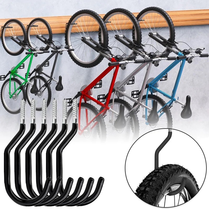 Bike Wall Mount Hook Heavy Duty Metal Hook Garage Organizer Bicycle Parking Buckle Garden Indoor Anti-slip Bicycle Wall Stand