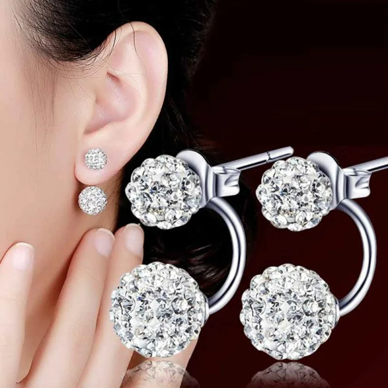 Fashion Temperament Stud Earrings Silver-plated Crystal New Jewelry Women \'s Luxury Shambhala Crystal Ball Stud Earrings