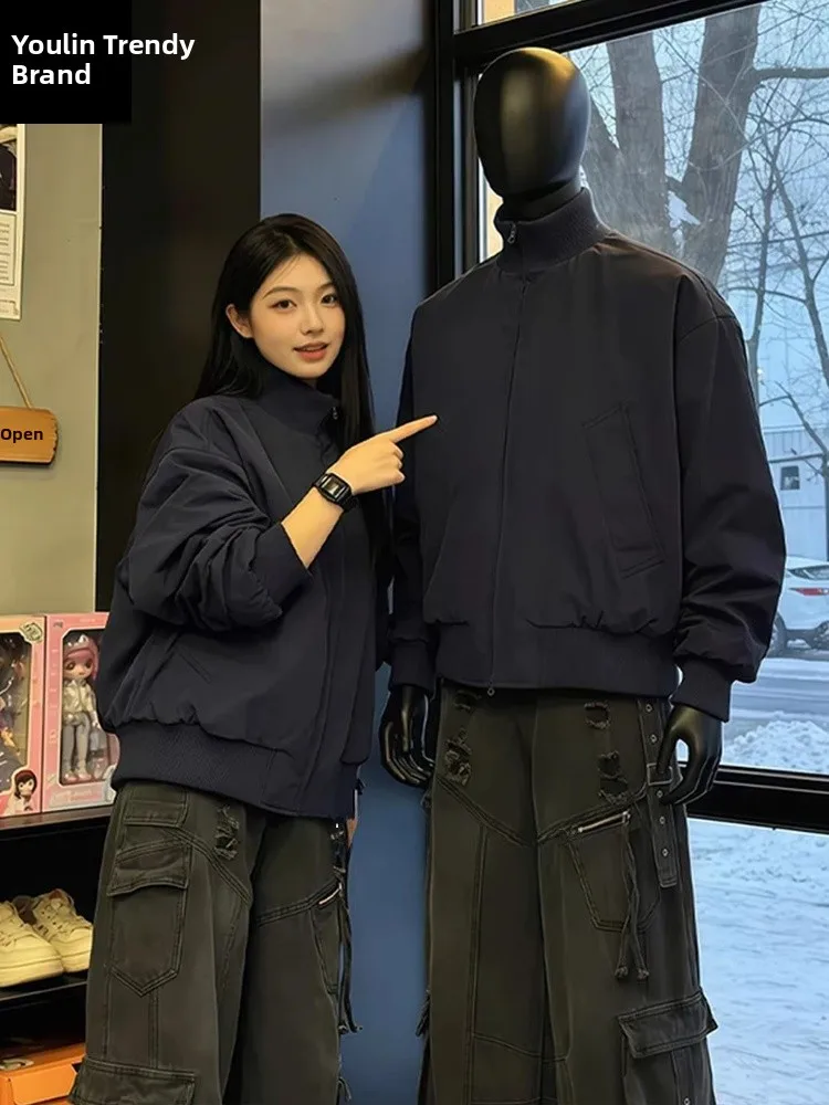 

Stand Fit Bomber Jaet Men's ort Sle Collar Winter Coat Youth Trendy Brand American Retro Cotton Outerwear