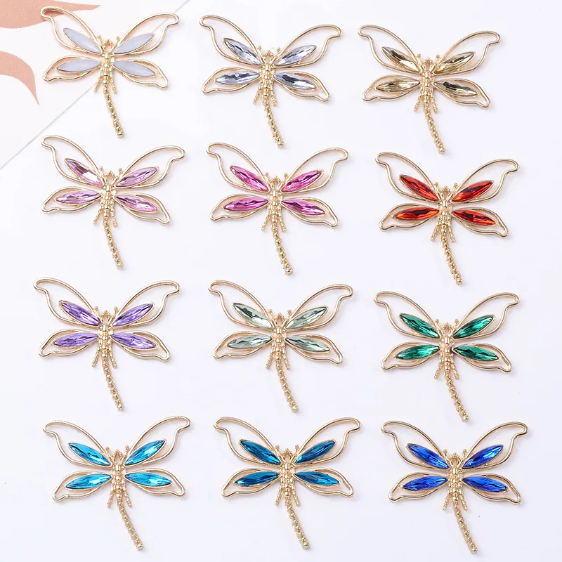 10Pcs Alloy Rhinestone Dragonfly  Button Multicolor Buckle DIY Shoes Clothing Bag bride hair Materials Fan Handmade Crafts Matel