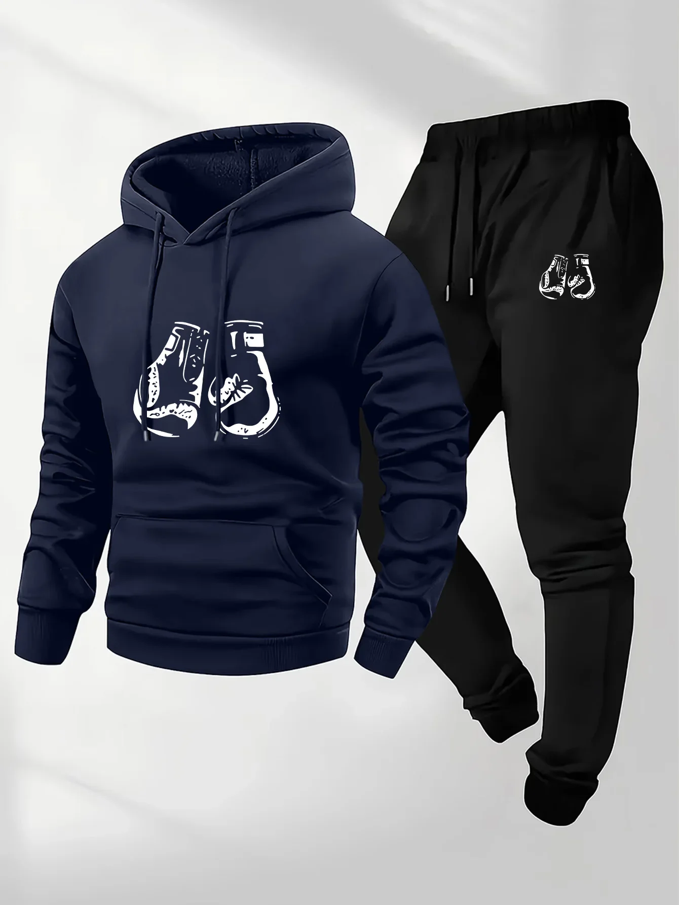 2026 Autumn Winter Boxing Printed Creative Letter Men's Long Sleeved Round Neck Comfortable Sweatshirt Casual Clothing Suit