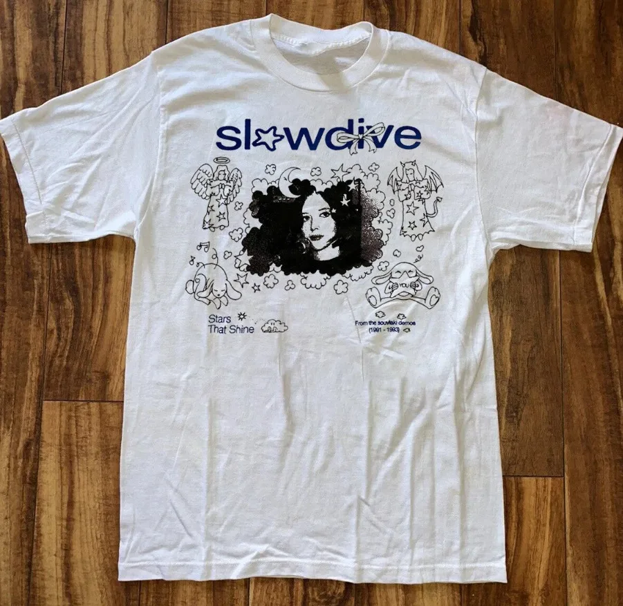 

Vtg Slowdive Band Slouvaki Stars Cotton White All Size Unisex Shirt BL092