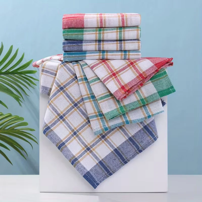 6Pcs Polyester Blended Kitchen Towel, Chequered Design, Cleaning Wish Towel, Scarectile, Suitable for Kitchen Cleaning Supplies
