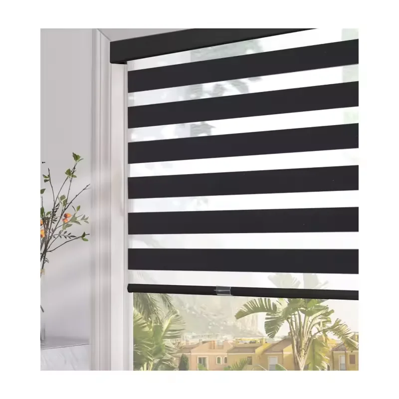 Cheap Luxury Dual-Layer Fabric Black Color 100% Blackout Cordless Day and Night Zebra Roller Blinds For Window