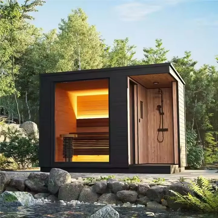 

STLFOutdoor Solid Wood Sauna Room Wet Steam Traditional Stove Sauna Room with Shower Room