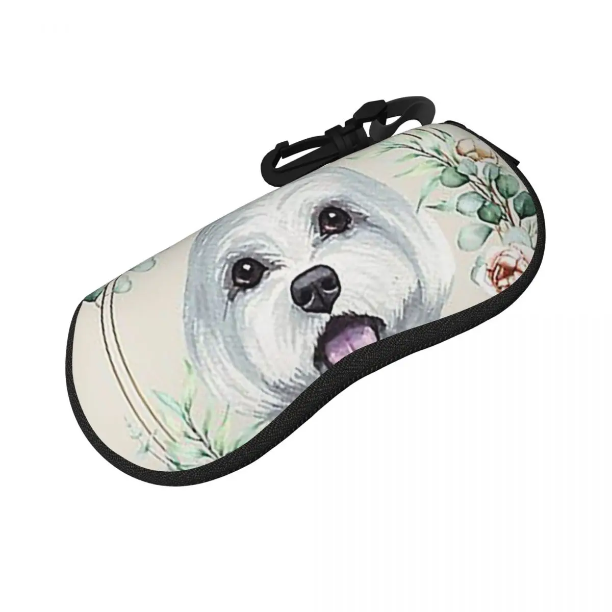 

Maltese Dog In A Floral Gold Wreath Frame Shell Glasses Case Portable Sunglasses Box Women Men Soft Eyeglasses Bag Pouch