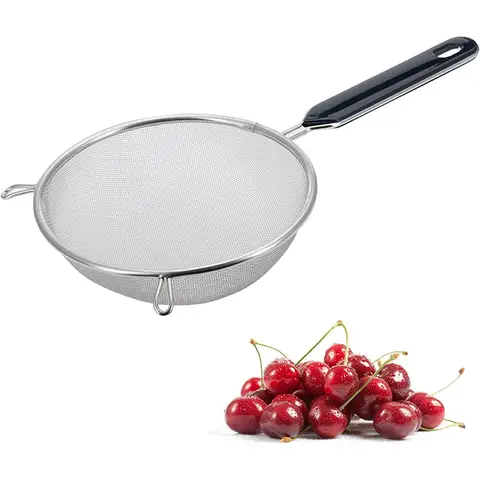 Ergonomic Kitchen Strainer for Christmas Recipes - 12 Inch with Non-Slip Handle & Hook,Sturdy Fine Mesh for Draining and Rinsing