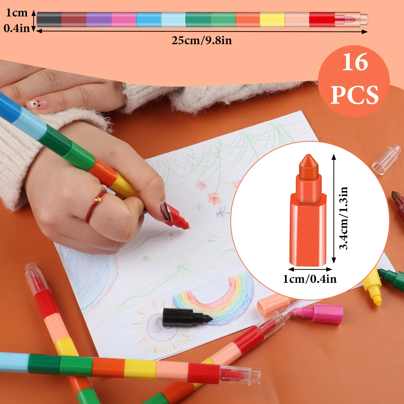 16Pcs Stacking Crayons Rainbow Buildable Crayons for Kids Party Favors 12 Colors
