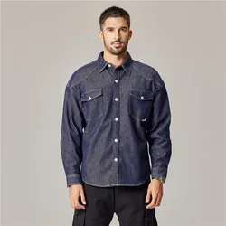 Amerikaanse retro denim shirt heren streetwear mode losse causale plus size denim cargo shirts met lange mouwen cowboy jeans blouses
