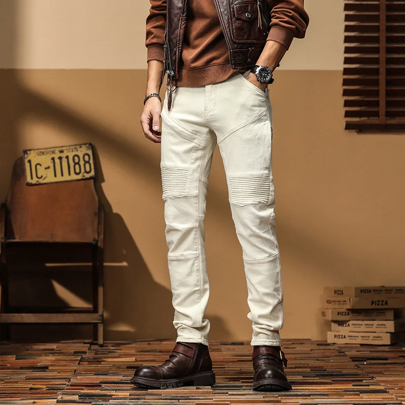 

Мужские белые однотонные эластичные повседневные модные свободные простые базовые джинсовые брюки-карандаш Мужские осенне-зимние новые модные мужские джинсы