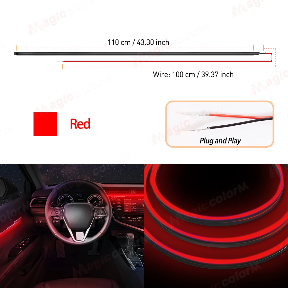 EL Draht Auto LED Umgebungs Licht Auto Innen Dekorative Lampe Für Universal DIY Flexible Versteckte Cuttable Farbe Acryl Streifen 110 cm