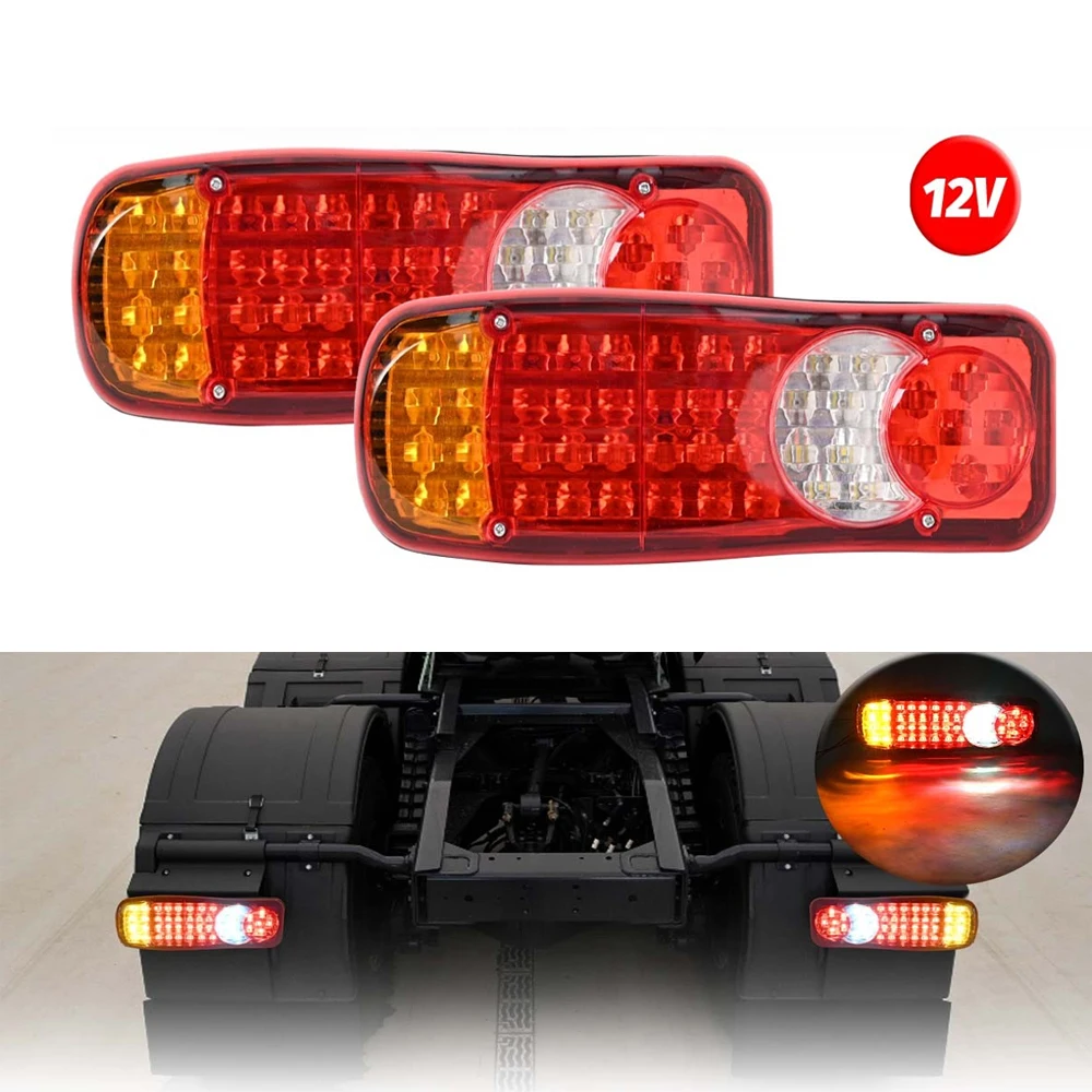 

2 шт. 12 В 46 светодиодный задний фонарь для грузового прицепа, 5 функций, индикатор тормоза, стоп-сигнала поворота, ходовой фонарь, противотуманный фонарь для грузовика, караван
