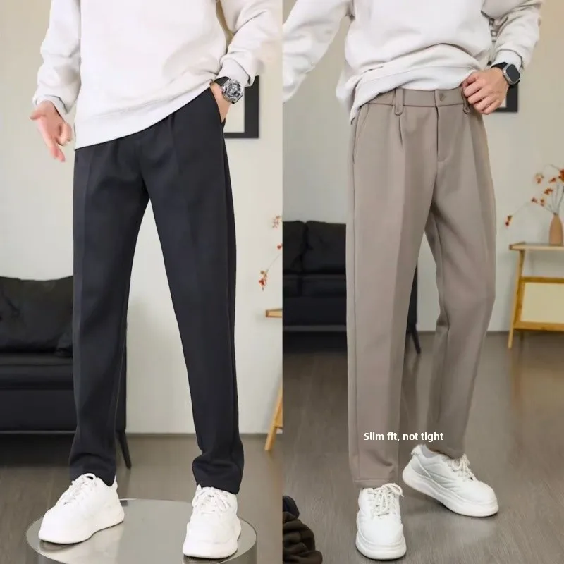 

Comfortable Fce Lined Straight Leg Men's Casual Pants Faion Slimming Long Trousers Spring Autumn New Arrival