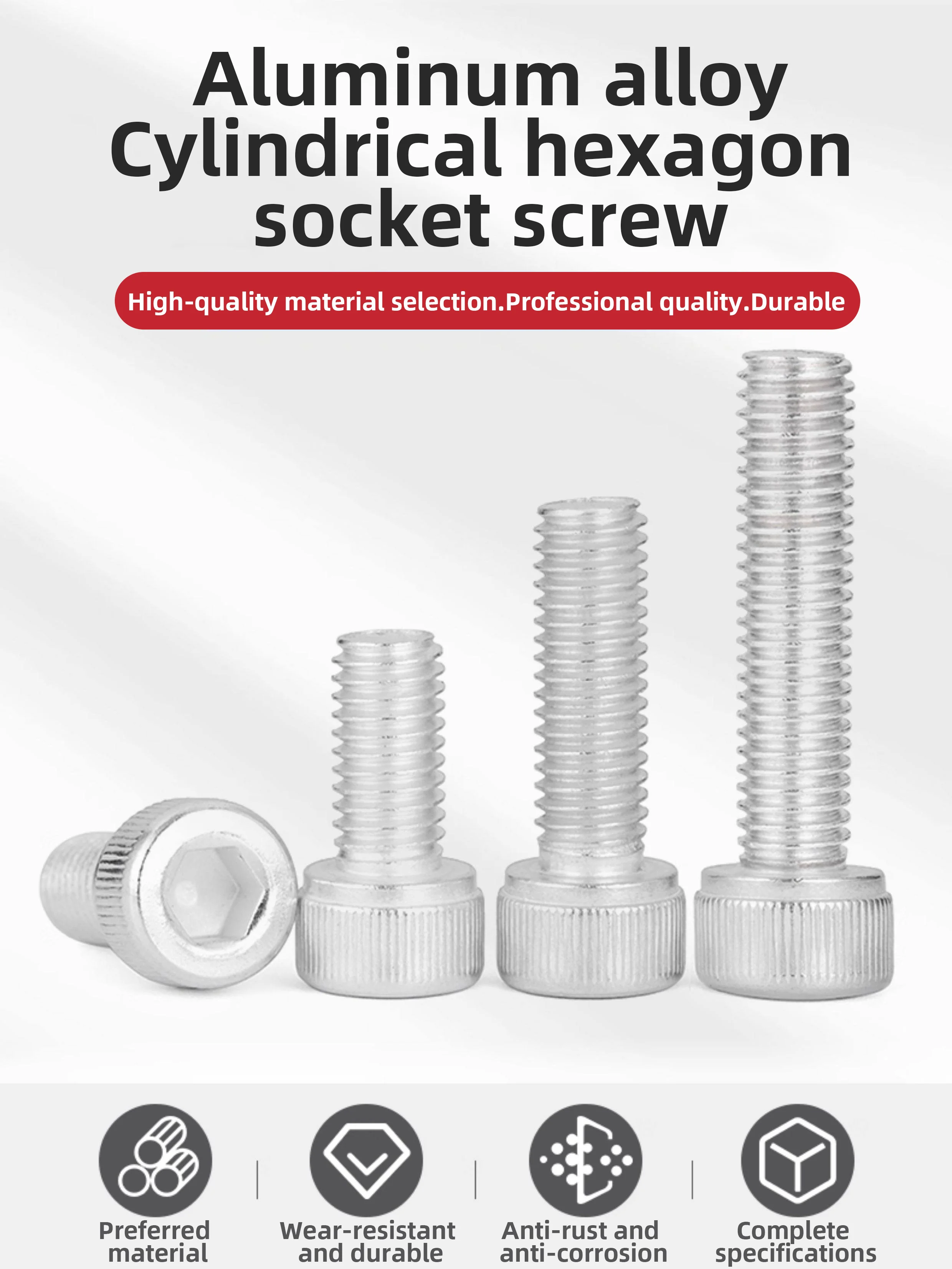 6061 Aluminum Alloy Hex Socket Cylindrical Head Screws Aluminum Cup Head Bolts M5 M6 M8 M10 for Durable Fastening Applications