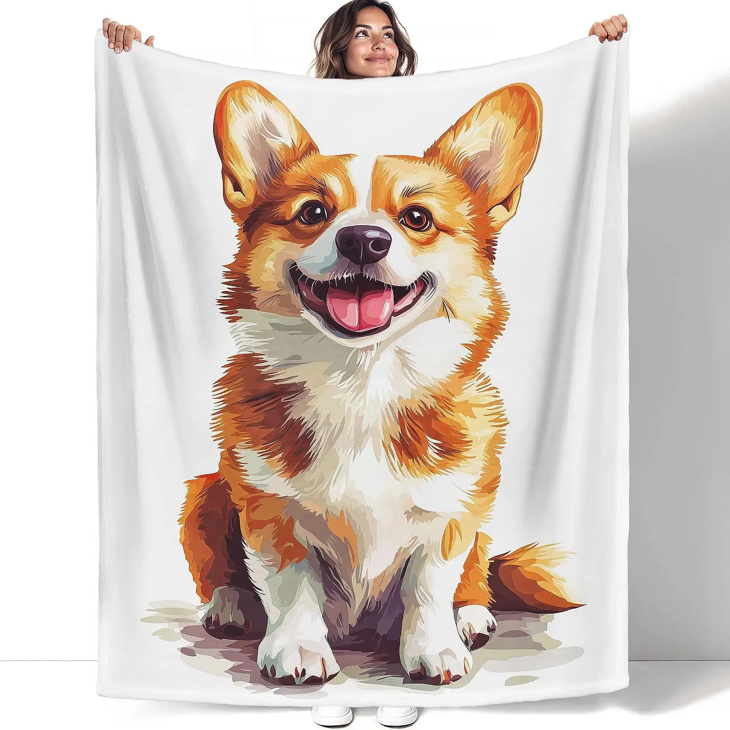 Weiße Corgi-Decke für Hundeliebhaber, Geschenke für Erwachsene und Kinder – ultraweiche Plüsch-Überwurfdecke für Bett, Couch, Camping –