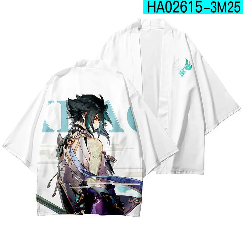 Colore Cosplayer gioco Anime mantello Haori estate Cosplay Costume Xiao Kimono top uomo stampa 3D Cardigan giacca allentata