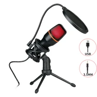 Micrófono con cable de condensador USB de 3,5mm para PC, portátil, Gaming, Podcast, estudio, micrófono de escritorio profesional antisalpicaduras
