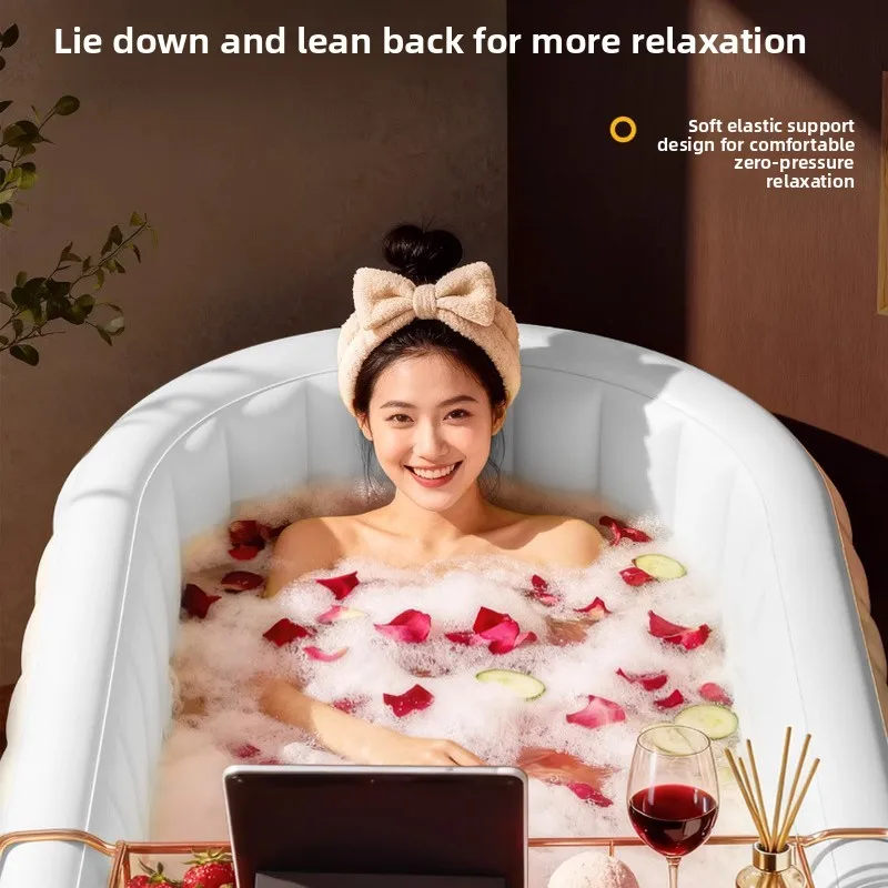 New Foldable Rectangular Bath Tub Inflatable All Ages Full Body Sitz Bath Automatic Inflating Home Use Portable Bathtub