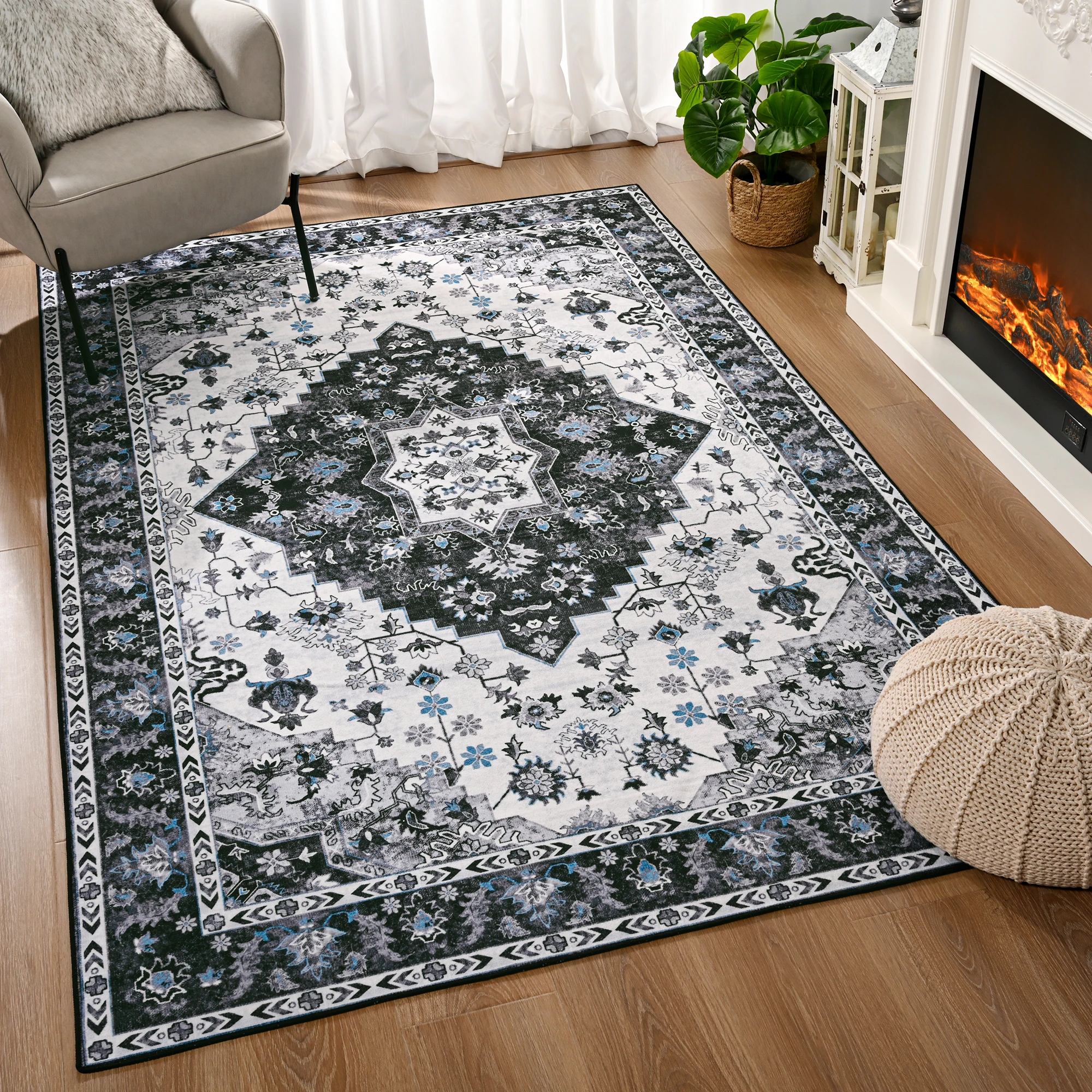 

Noahas Retro Living Room Decoration Carpet Nordic National Style American Retro Carpet Rugs for Bedroom Large Area Non-Slip Mat