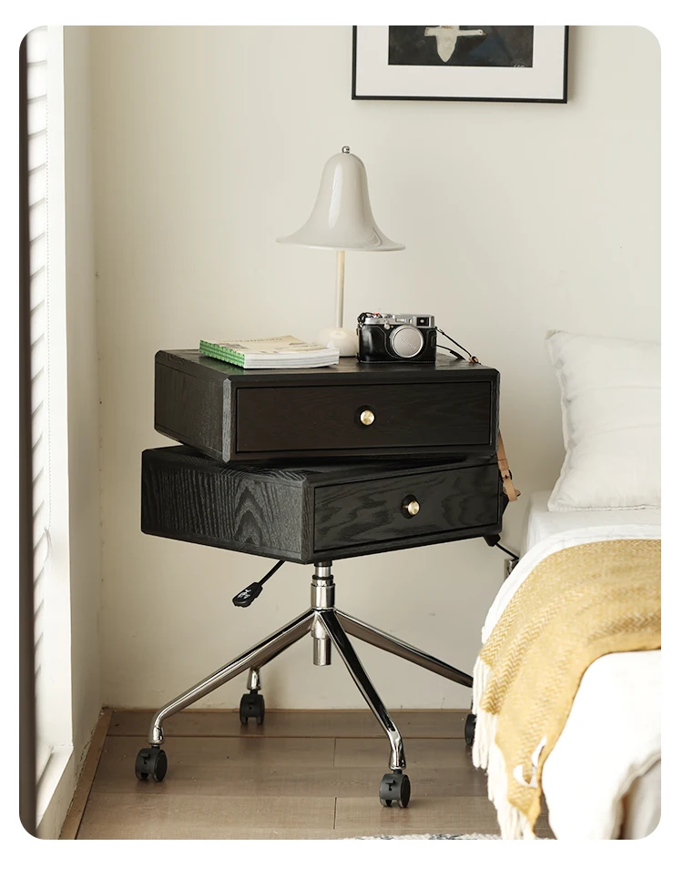 The pre-existing retro side table solid wood mobile sideboard can be raised and rotated to move the bedside oak projection frame